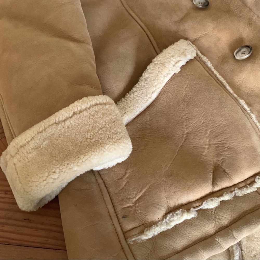 VINTAGE KISTLER SHEEPSKIN SHEARLING COAT JACKET TAN SUEDE 70S WOMENS L - Picture 8 of 13